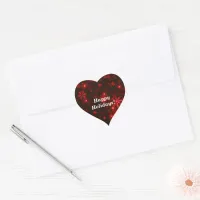 Snowflakes with Deep Red Background Heart Stickers