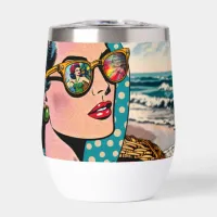 Comic Style Art | Woman Watching Hula Dancer Thermal Wine Tumbler