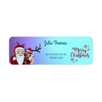 Watercolor Laughing Santa Claus Rudolf Smiling Label