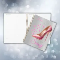 Pretty Pink Glittery High Heel Shoe on Silver | Planner