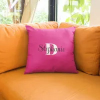 Girly Hot Pink Black and White Modern Monogram Throw Pillow