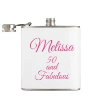 Personalized Pink & White 50 and Fabulous   Flask