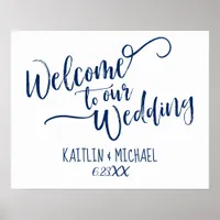 Navy Blue Wedding Welcome Sign - Brush Calligraphy