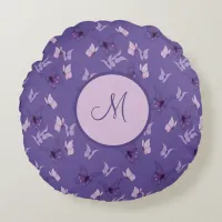 Pretty Pink and Purple Butterflies Round Pillow