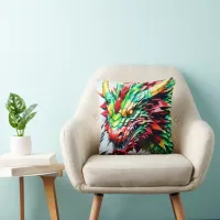 Fire breathing dragon red, green, and yellow scale throw pillow