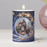 Magical Christmas time - golden snowflakes, photo Pillar Candle