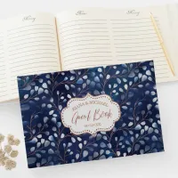 Watercolor Snowdrops Wedding V2 Navy/Copper ID726 Guest Book