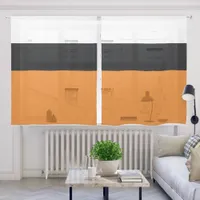 White Black and Orange Color Block Sheer Curtains