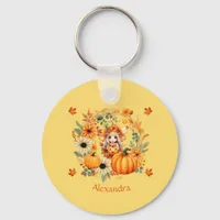 Cute Pumpkin Fairy in Autumn Wreath Keychain