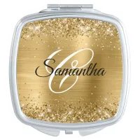 Glittery Gold Fancy Monogram Compact Mirror