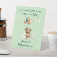 Sweet Little One on the Way Green Baby Shower Pedestal Sign