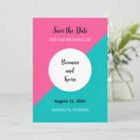 Geometric Pink Aqua Wedding Save the Date