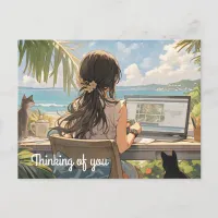 Anime office by the sea postcard