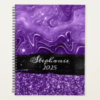 Marbled Royal Purple Glitter Black Brush Stroke Planner