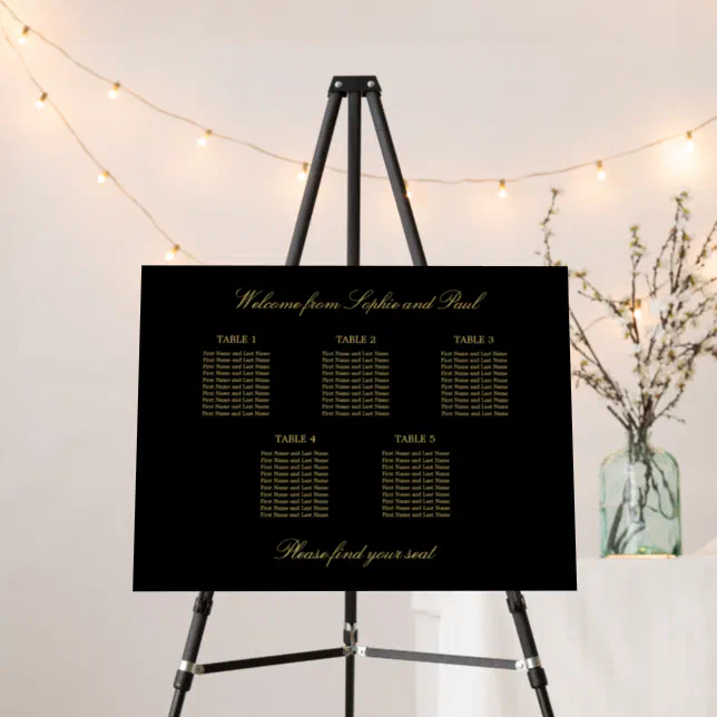 Black Golden Beige 5 Table Seating Chart Foam Board