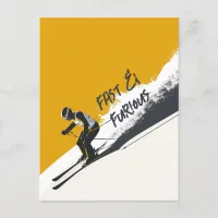 Yellow Alpine Skier Postcard