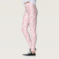 Cute Blush Pink Tropical Flowers Pattern Leggings