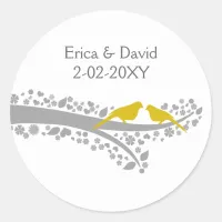 cute tree yellow lovebirds wedding favor stickers