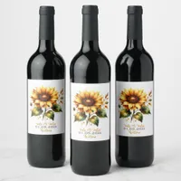 Country Sunflower Wedding Wine Label