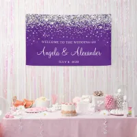 Silver Glitter on Royal Purple Wedding Welcome Banner