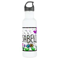 Isabella, Girl's Name Whimsical Art Stainless Steel Water Bottle