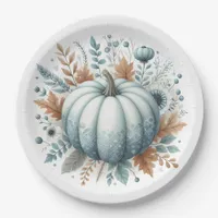 Baby Shower blue pumpkin Coastal fall Paper Plates