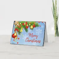 Personalized Merry Christmas Ornaments and Pine Card