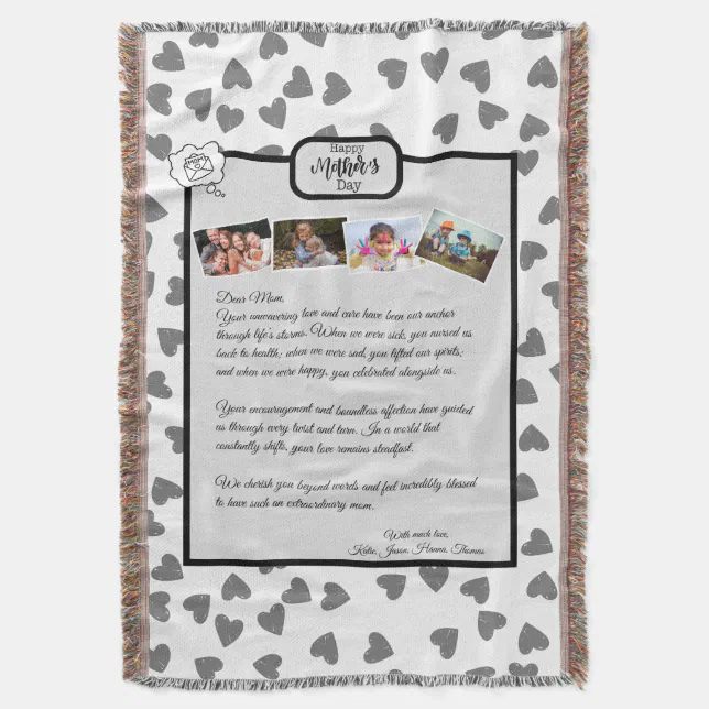Personalized Love Letter Handwritten Photo Collage Throw Blanket