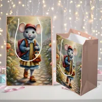 Cute mouse girl on her way to school, medium gift bag