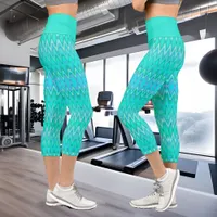 Modern zigzag pattern - waves in turquoise capri leggings