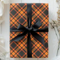 Tartan Plaid Black And Orange Halloween Pattern Wrapping Paper