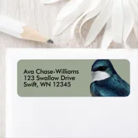 Handsome Tree Swallow Little Blue Bird on a Wire Label