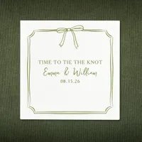 "Tie The Knot" Elegant Bow Simple Olive Wedding Napkins