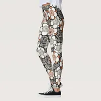 Japanese Black and Red Floral  Leggings