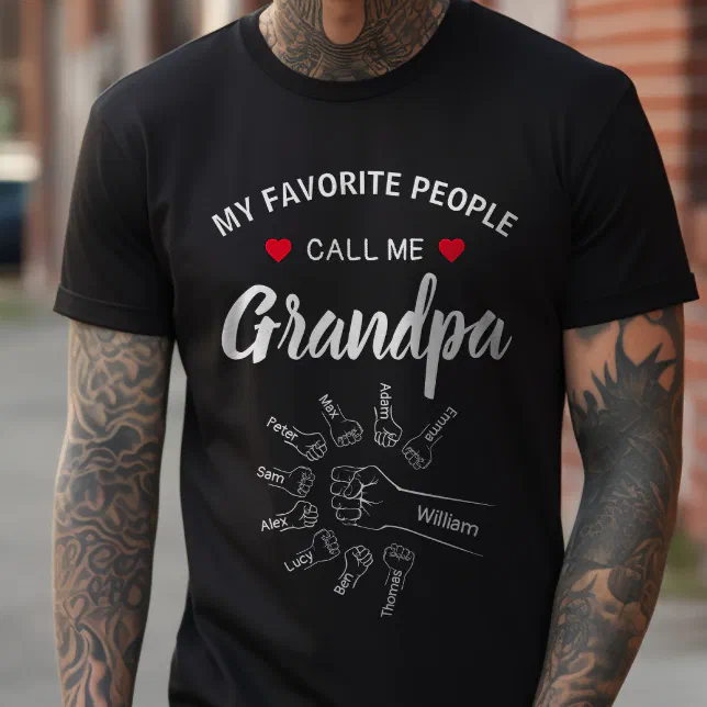 For Grandpa with Grandkids Names Personalized T-Shirt