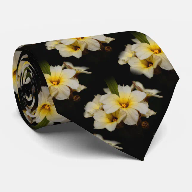 Elegant Satin Flowers on Black Neck Tie