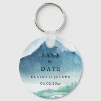 Rustic Watercolor Mountains Lake Save The Date Keychain