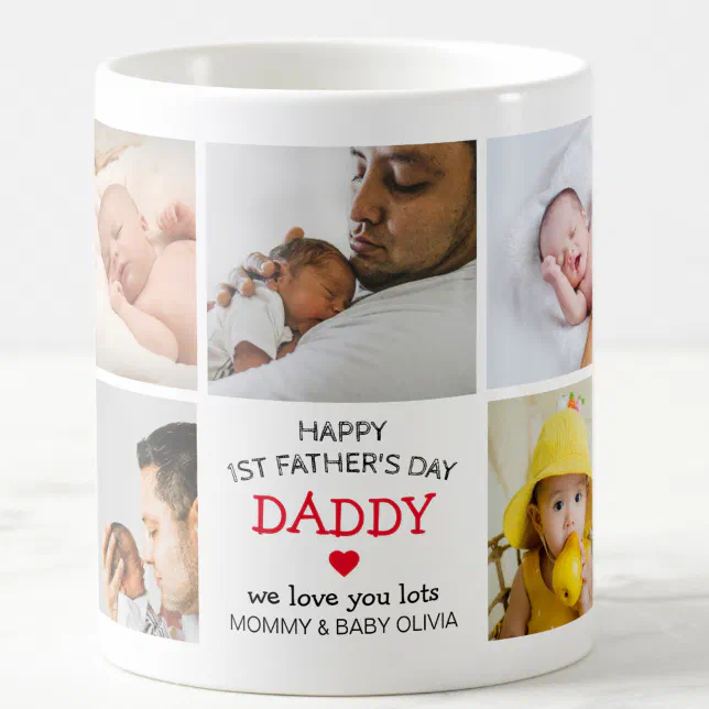 Cute First Father's Day Daddy | Photo Collage Coffee Mug