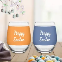 Happy Easter Custom Set of 2 Stemless Wine Glasses