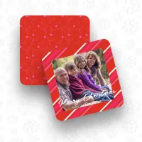 Red & Pink Holly Christmas Square Photo Holiday Card