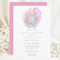 Elephant Floral Balloons Watercolor Baby Shower Invitation