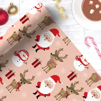 Cute Santa Reindeer Snowman Christmas Wrapping Paper