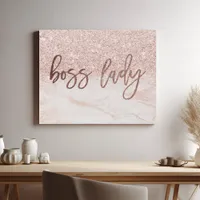 Boss Lady Rose Gold Marble Blush Pink Glitter Faux Canvas Print