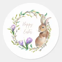 Vintage Floral Wreath Easter Rabbit Classic Round Sticker