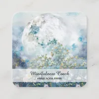 *~* AP70 Ethereal Pastel Moon Flowers QR Floral Square Business Card