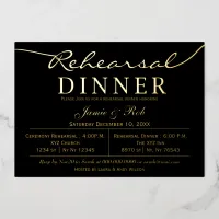 Simple Elegant Luxe Black Gold Rehearsal Dinner   Foil Invitation