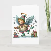 Whimsical Christmas Angel on Ice Skates Card