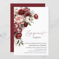 Modern Burgundy Blush Floral Engagement Party Invitation