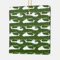 Army White Helicopters on Khaki Green Ceramic Ornament