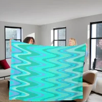 Modern zigzag pattern - waves in turquoise fleece blanket